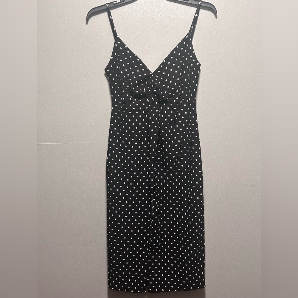 Bershka Polyester Sleeveless Black /White Polka Dot Wrap Dress  Size large